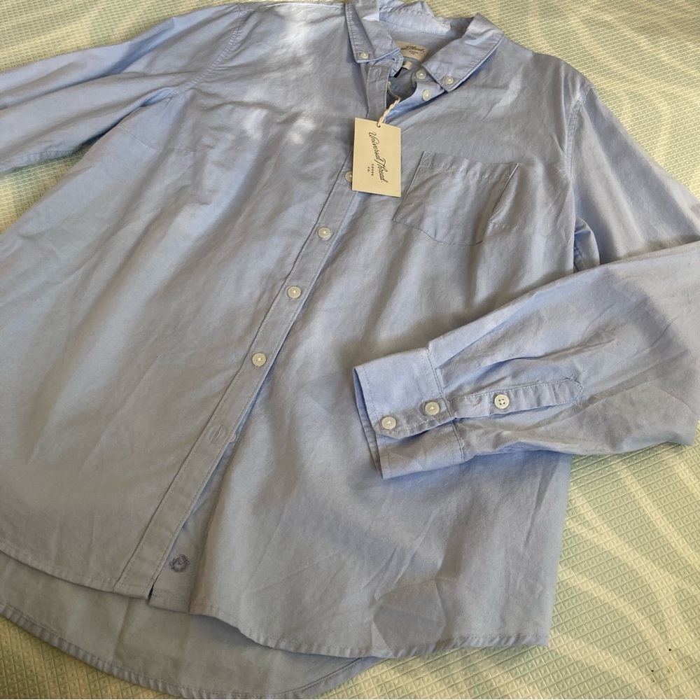 Pale Blue Button Down Causal Dress Camden Shirt Long Sleeves Raglan Jean Denim